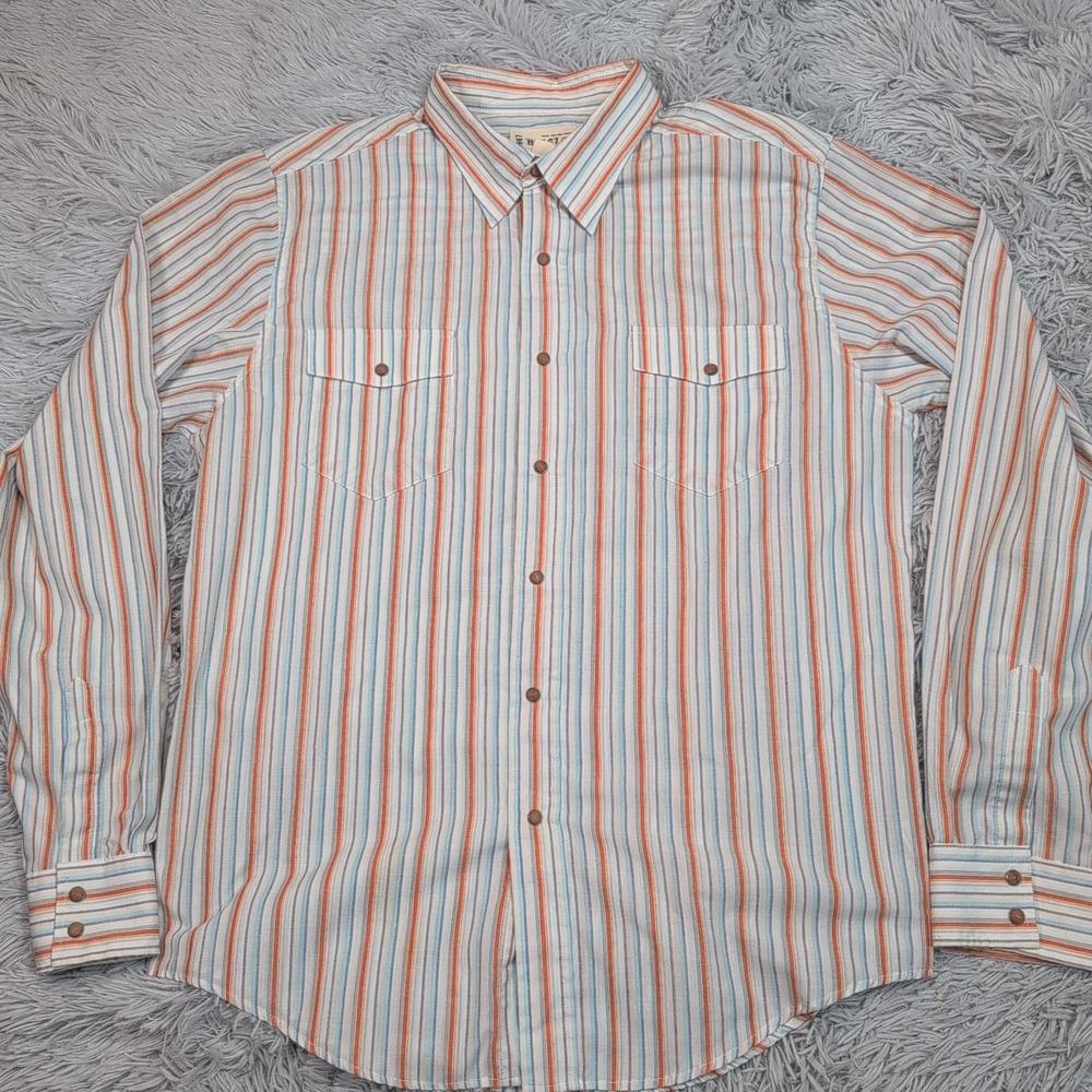 BKE 67 Shirt Mens L Striped Snap‎ Up Pockets Casual Comfort Rancher Rodeo